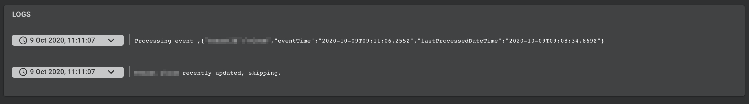 Logs saying that the Lambda exited early due to debouncing