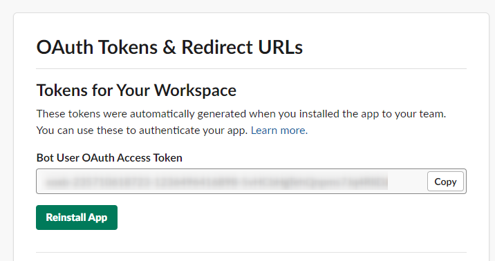 Copying slack bot token