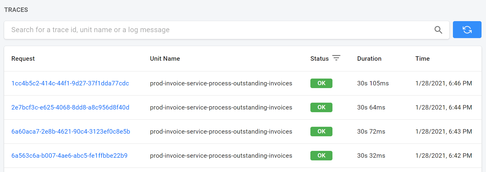 A log of operations stored in recap.dev